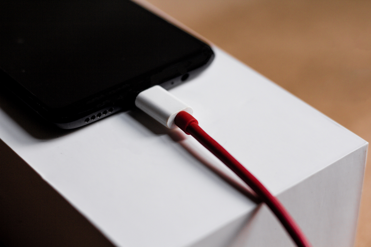 Smartphone Charging with Red Cable